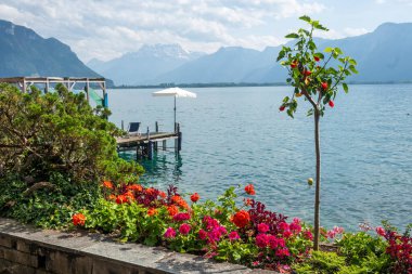 Montreux şehrinin yaz panoraması, Vaud Kantonu, İsviçre