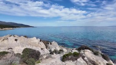 Orange Beach, Chalkidiki, Orta Makedonya ve Yunanistan yakınlarındaki Sithonia kıyı şeridinin inanılmaz manzarası