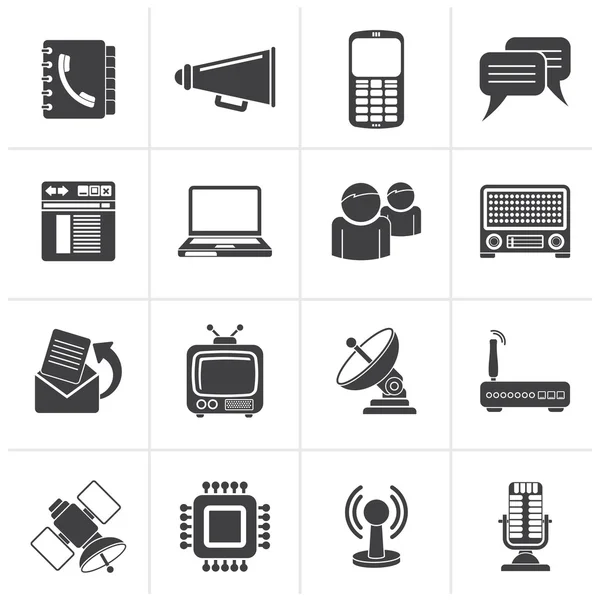 Black Iconos de comunicación, conexión y tecnología — Vector de stock