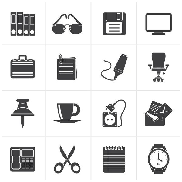 Black Business and office objects icons — Stock Vector