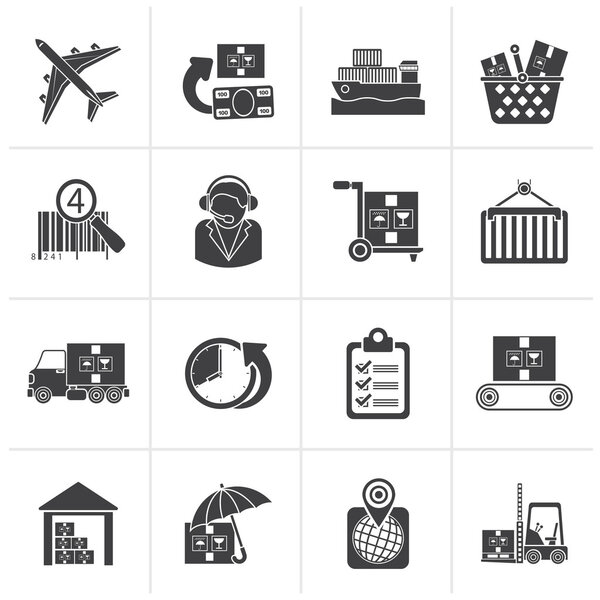 Black Cargo, logistic and shipping icons