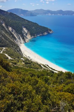Şaşırtıcı panorama Myrtos Beach, Kefalonia, Ionian Islands