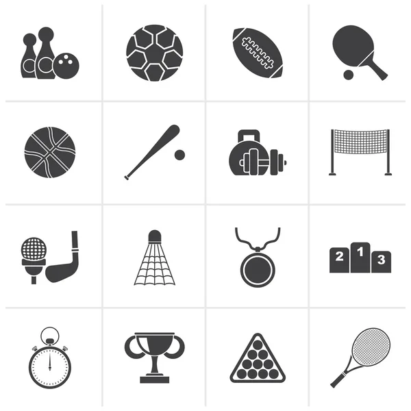 Black Sport equipment icons — Stock Vector