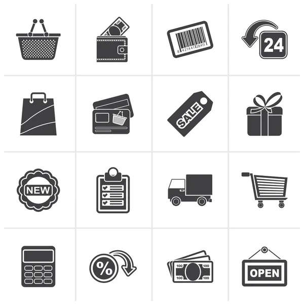 Black shopping and retail icons — Stock Vector