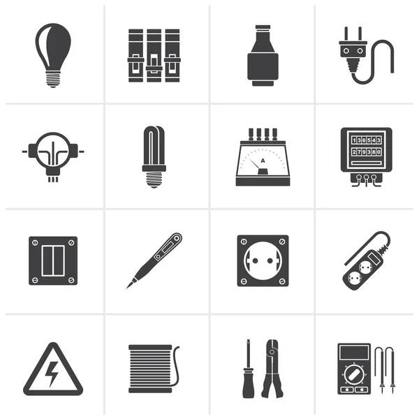 Black Electrical devices and equipment icons — Stock Vector