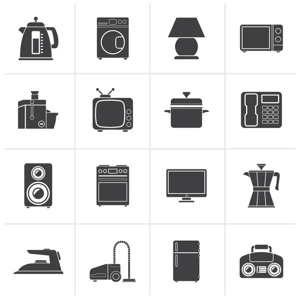 Iconos de equipos para el hogar negro — Vector de stock