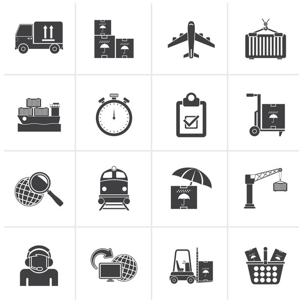 Black Cargo, shipping and logistic icons