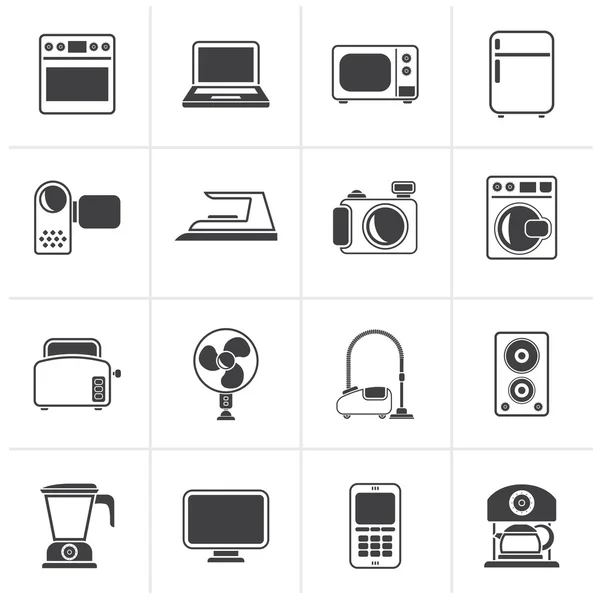 Black household appliances and electronics icons — Stock Vector