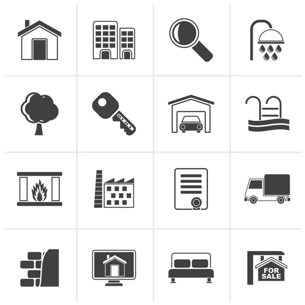 Black Real Estate Icons — Stock Vector