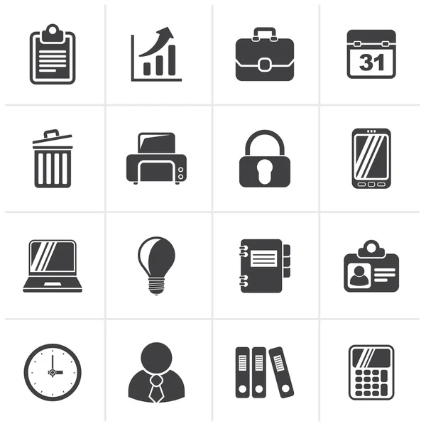 Black Business and office icons — Stock Vector