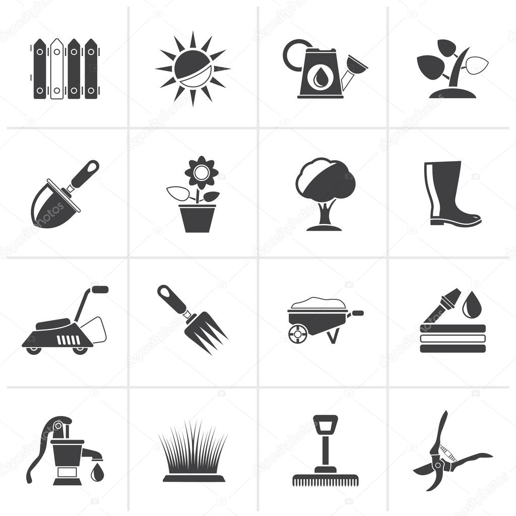 Black Gardening tools and objects icons