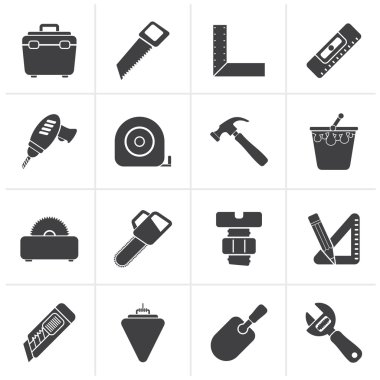 Siyah inşaat nesneleri ve araçları simgeler