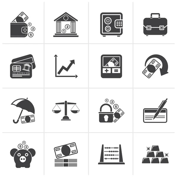 Black Business, finance and bank icons — Stock Vector