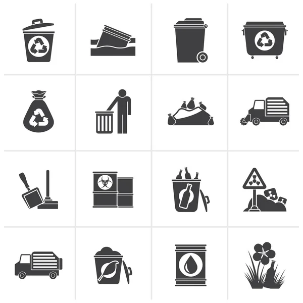 Black vuilnis en afval pictogrammen — Stockvector
