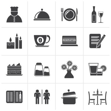 Black Restaurant, cafe and bar icons clipart