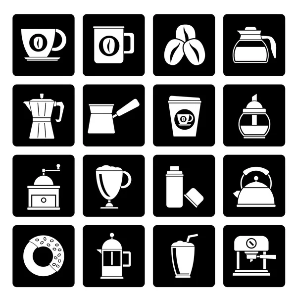 Negro diferentes tipos de iconos de la industria del café — Vector de stock