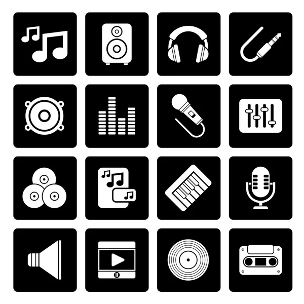 Black Music, sound and audio icons — Stock Vector