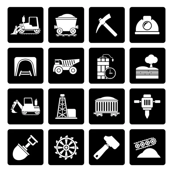 Black Mining and quarrying industry icons — Stock Vector