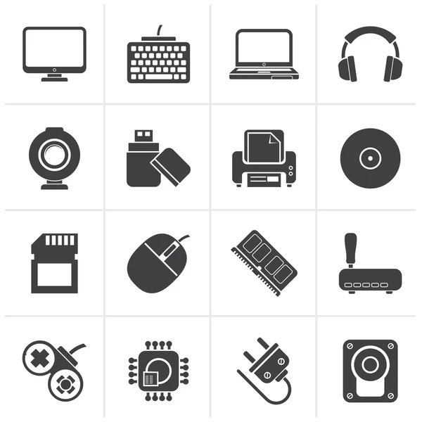 Black Computer randapparatuur en accessoires pictogrammen — Stockvector