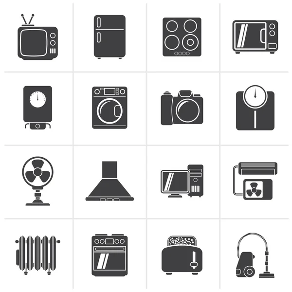 Black home appliances and electronics icons — Stock Vector