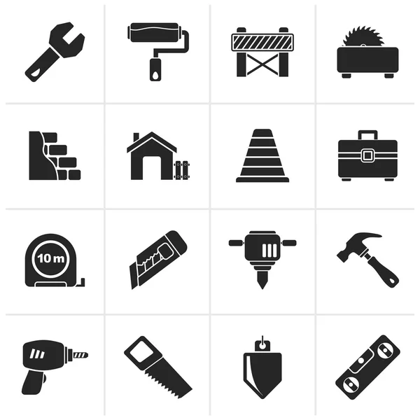 Black Building and construction icons — Stock Vector