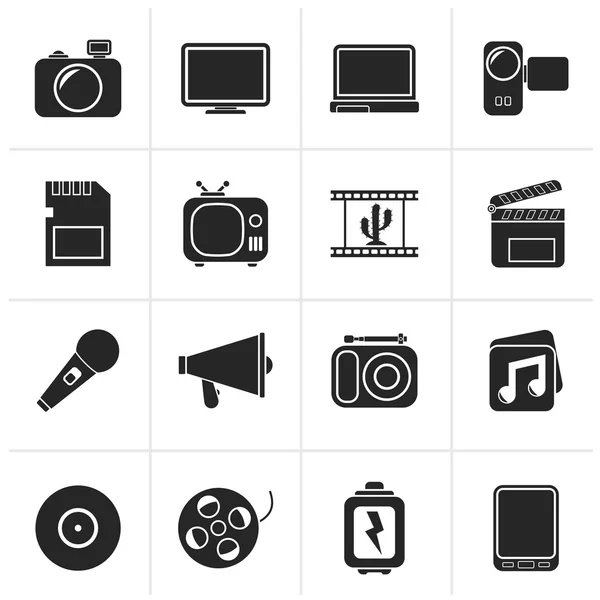 Iconos negros multimedia y de tecnología — Vector de stock