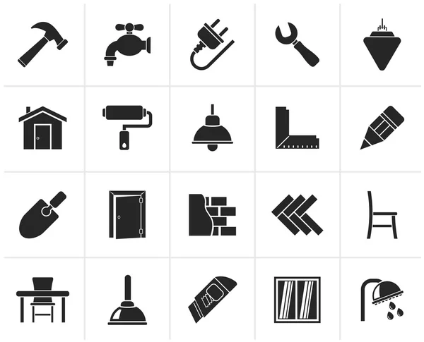 Black Building and home renovation icons — Stock Vector