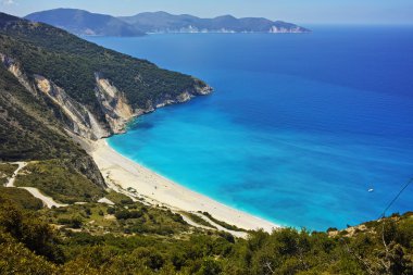 Panoramik güzel Myrtos Beach, Kefalonia