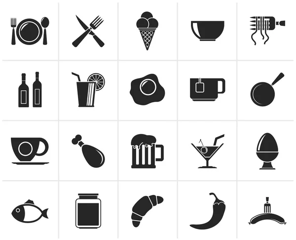 Black eten, drinken en restaurant pictogrammen — Stockvector