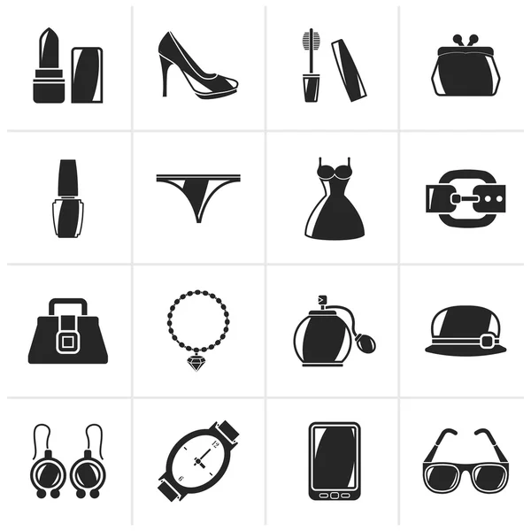 Black Female Fashion objects and accessories icons — Stock Vector