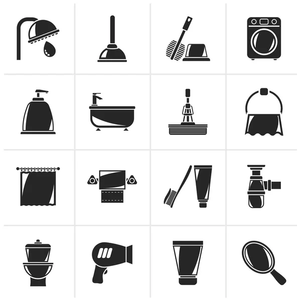 Baño negro y objetos de higiene iconos — Vector de stock