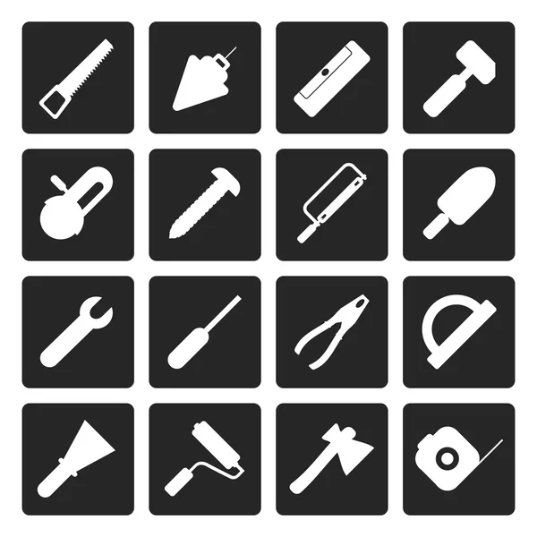 Black bouw en gebouw Tools pictogrammen — Stockvector