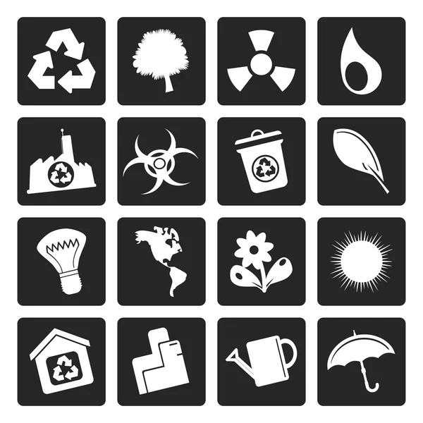Black Simple Ecology and Recycling icons — Stock Vector