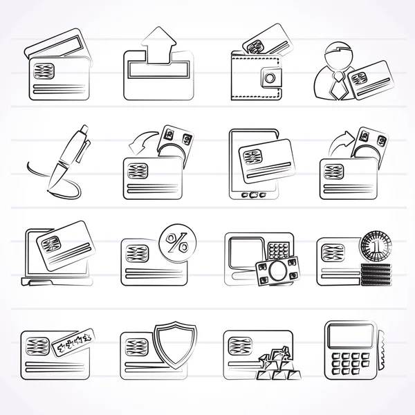 Carte de crédit, terminal POS et icônes ATM — Image vectorielle