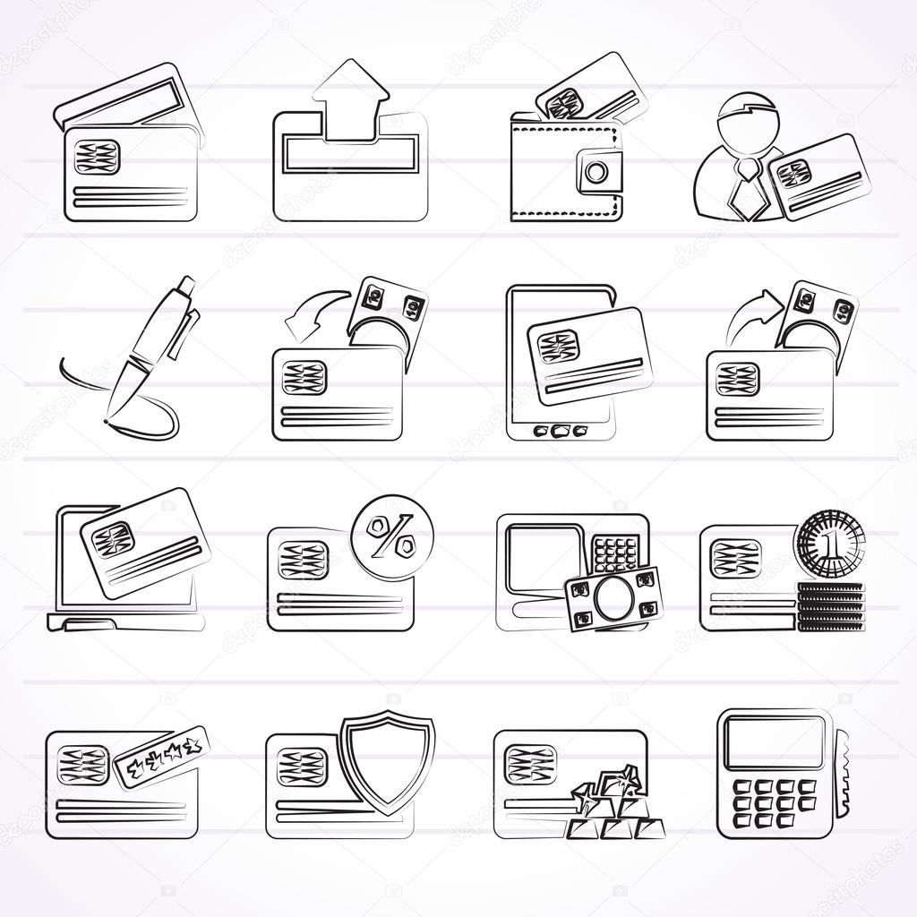 credit card, POS terminal and ATM icons