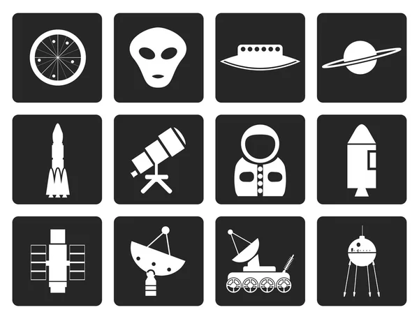 Black Astronautics and Space Icons — Stock Vector