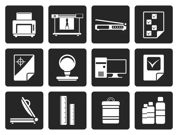 Zwarte afdrukken industrie pictogrammen — Stockvector