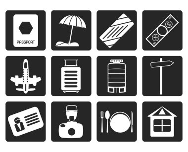 Siyah seyahat, tatil ve gezi simgeler