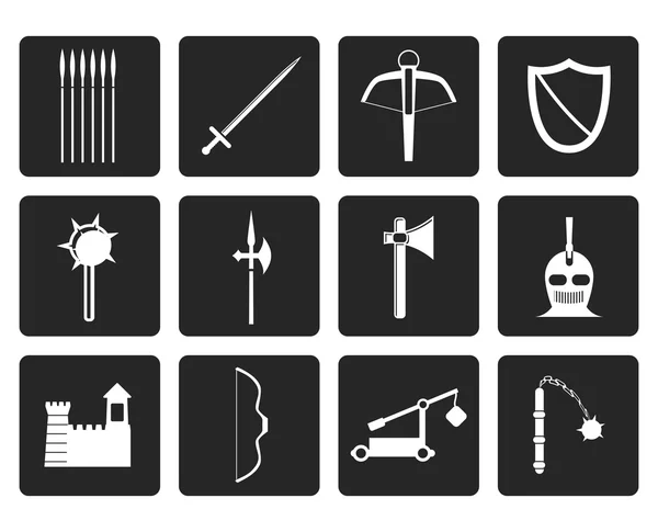 Black medieval arms and objects icons — Stock Vector