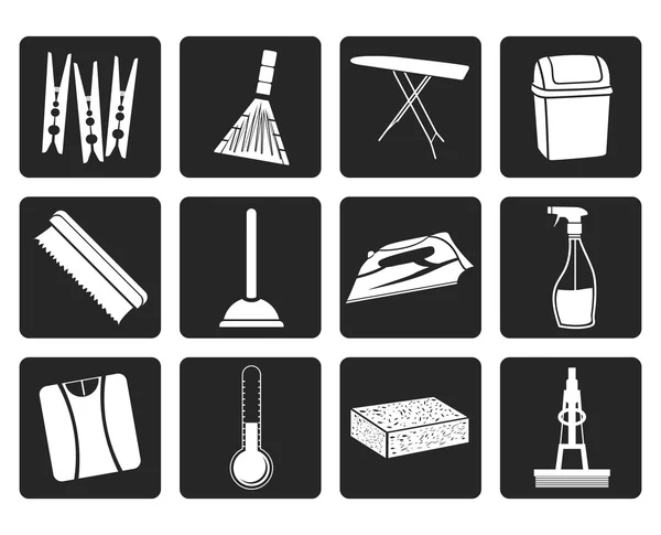 Black Home objetos e ferramentas ícones — Vetor de Stock