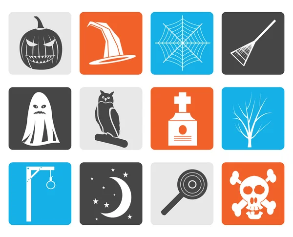 Black halloween icon pack  with bat, pumpkin — Stock Vector