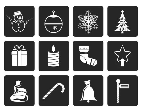 Black Beautiful Christmas And Winter Icons — Stock Vector