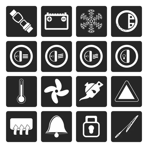 Iconos del tablero de instrumentos del coche negro — Vector de stock