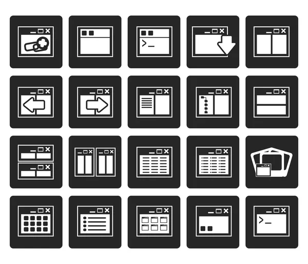 Iconos de aplicaciones negras, programación, servidor y computadora — Archivo Imágenes Vectoriales