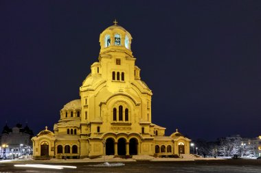 Gece panorama Alexander Nevsky Katedrali, Sofya