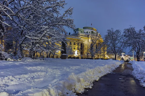 stock image Night winter photo of University of Sofia St. Kliment Ohridski