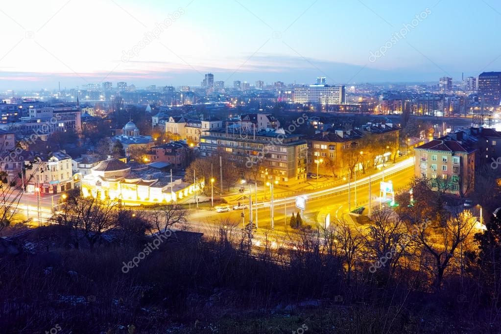 Amazing Night Cityscape of city of Plovdiv from Nebet tepe hill