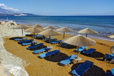 Xsi beach, Kefalonia, Ionian Islands thatched şemsiye