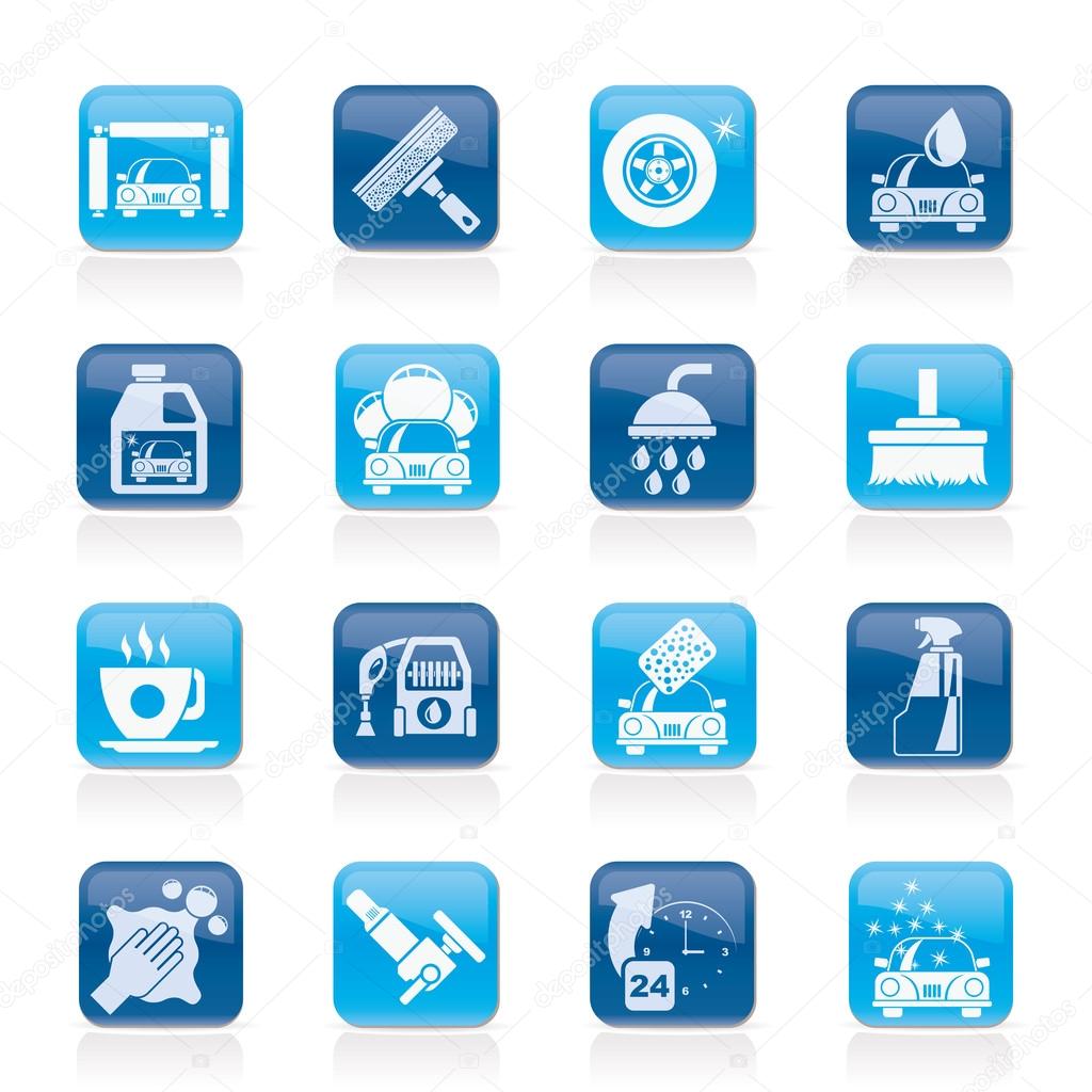 Professional car wash objects and icons