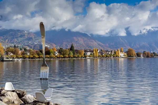 Vista panorámica del lago de Ginebra y los Alpes, cantón de Vaud — Foto de Stock